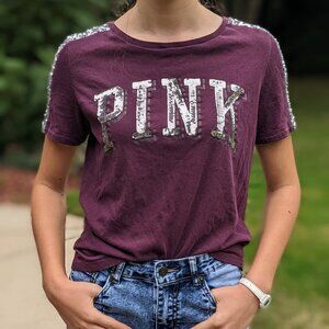PINK Victoria's Secret Bling Burgundy Shirt